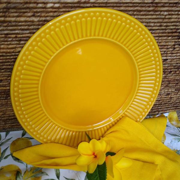 Prato Raso Cerâmica Roma Amarelo Mostarda - 26 cm - Ela Decora