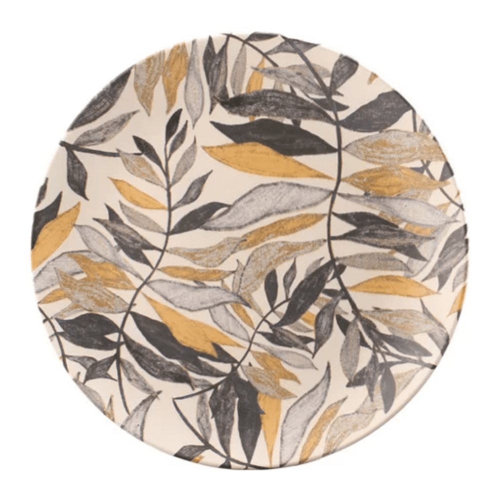 Prato Raso Coup Black Tropical Amarilla Cerâmica Amarelo e Cinza - 26 cm - Ela Decora