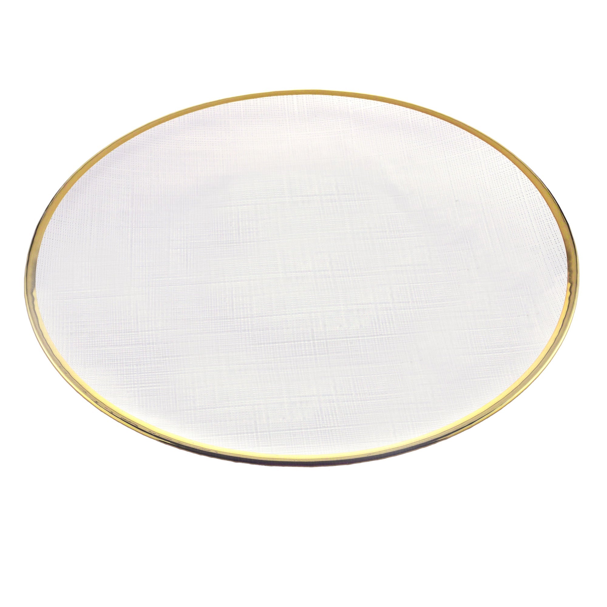 Prato Raso Cristal de Chumbo Transparente com Borda Dourada Linen 27cm - Ela Decora