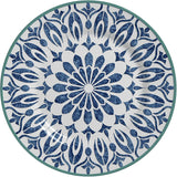 Prato Raso Mandala Azul Borda Verde Ikat Cerâmica - 28,5cm - Ela Decora