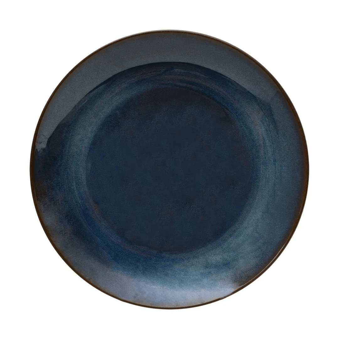 Prato Raso Noir em Cerâmica Azul 27cm - Ela Decora