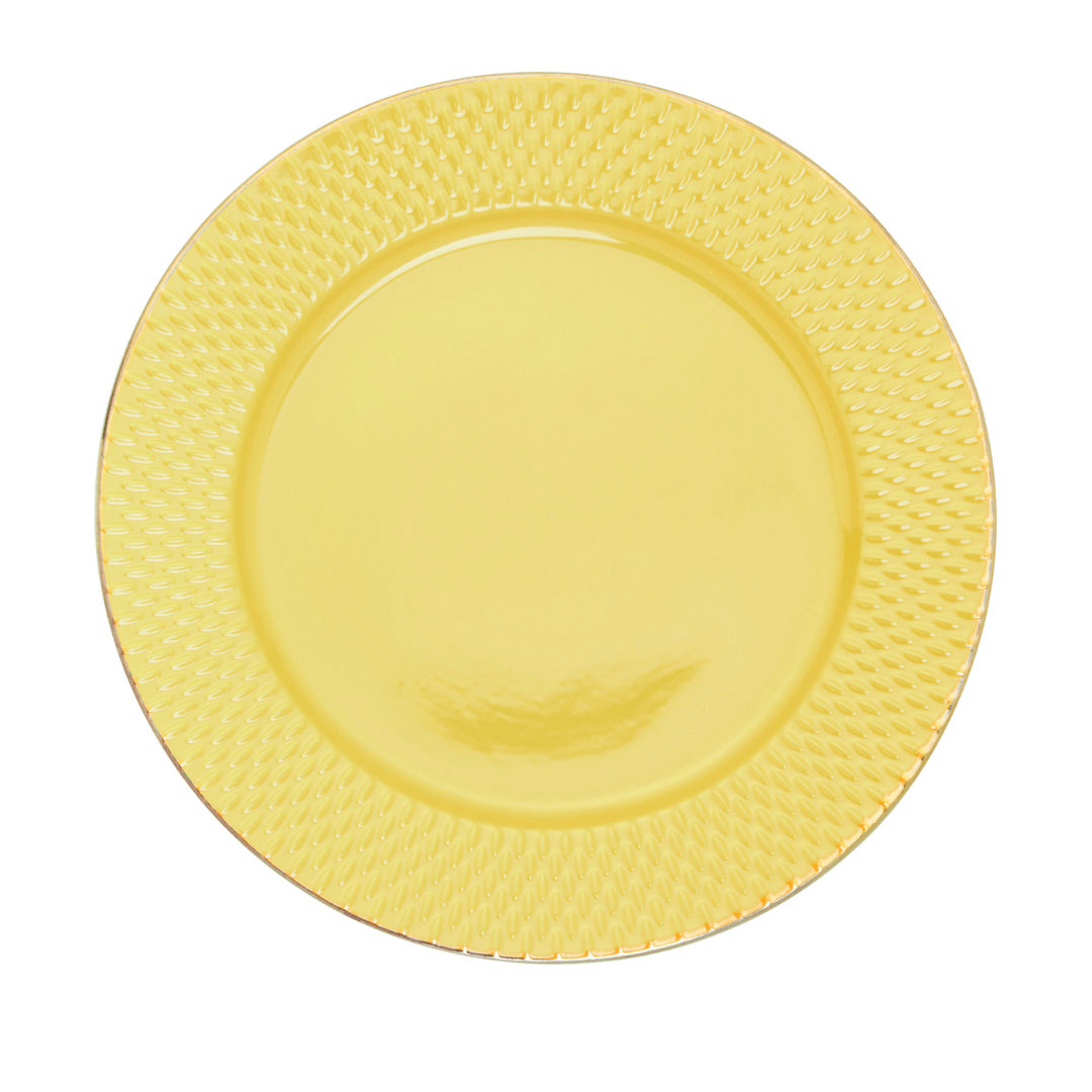 Prato Raso Porcelana Drops Amarelo com Detalhe Metalizado - 27 cm - Ela Decora