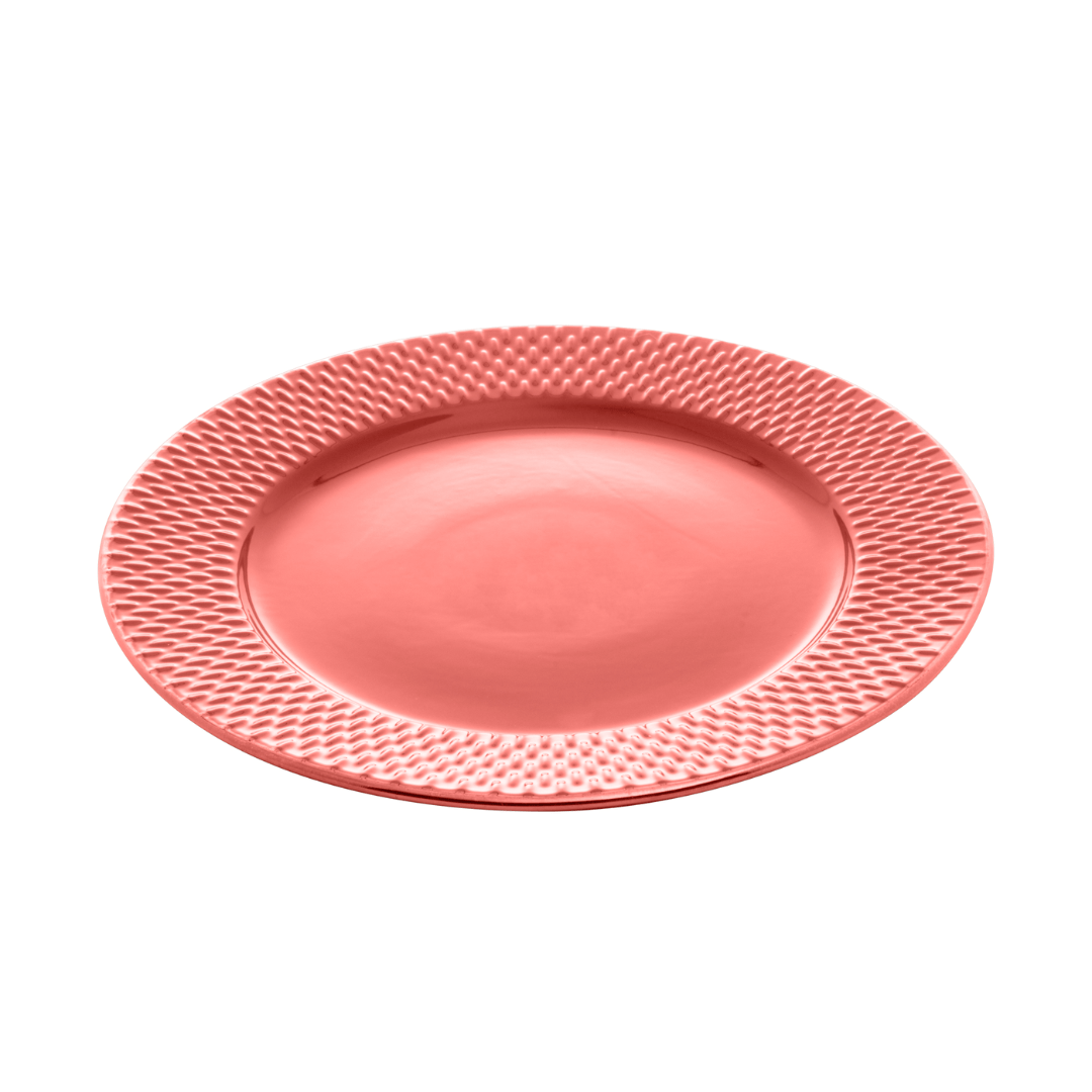 Prato Raso Porcelana Drops Laranja com Detalhe Metalizado - 27 cm - Ela Decora