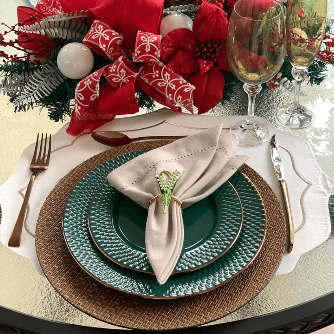 Prato Raso Porcelana Drops Verde com Detalhe Metalizado - 27 cm - Ela Decora