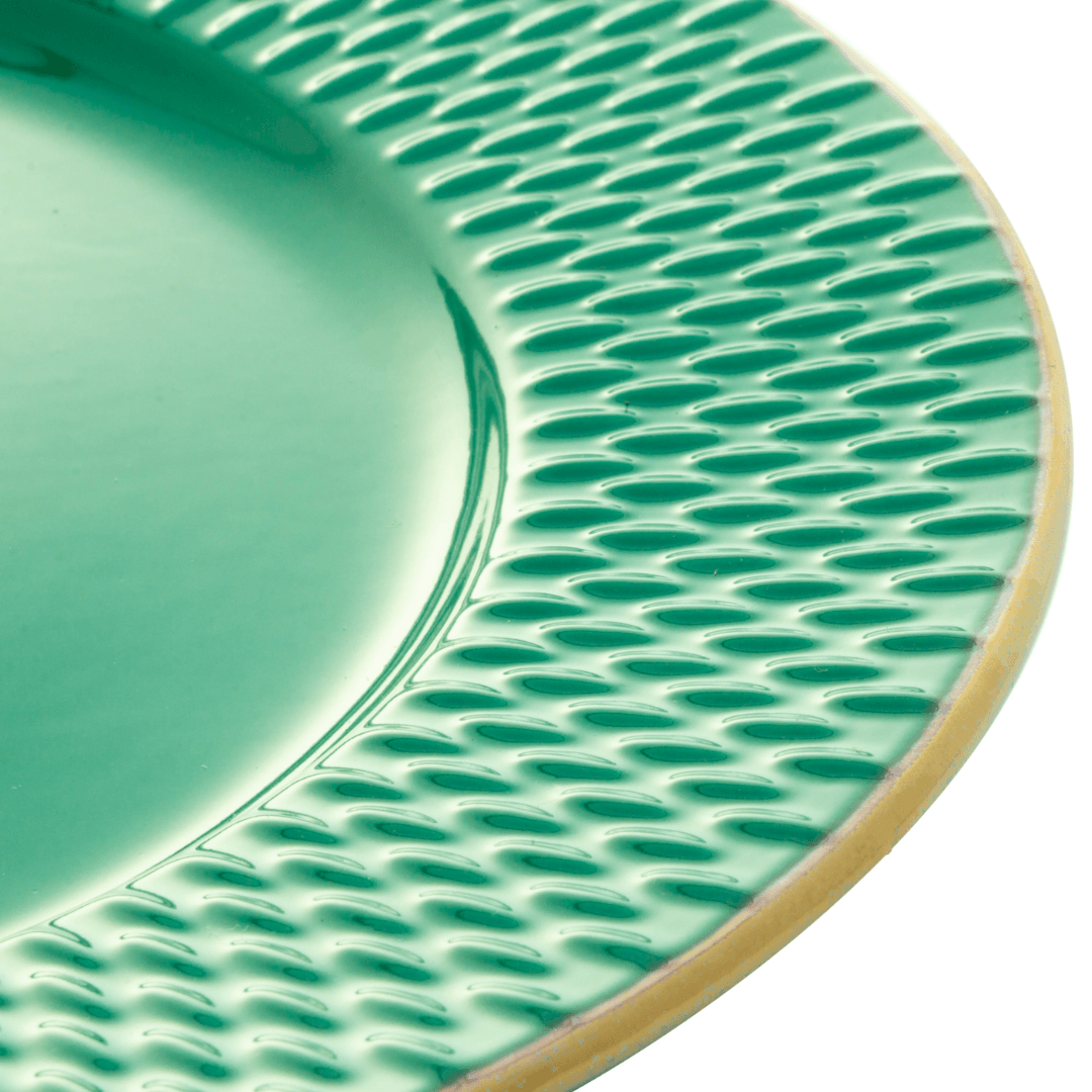 Prato Raso Porcelana Drops Verde com Detalhe Metalizado - 27 cm - Ela Decora
