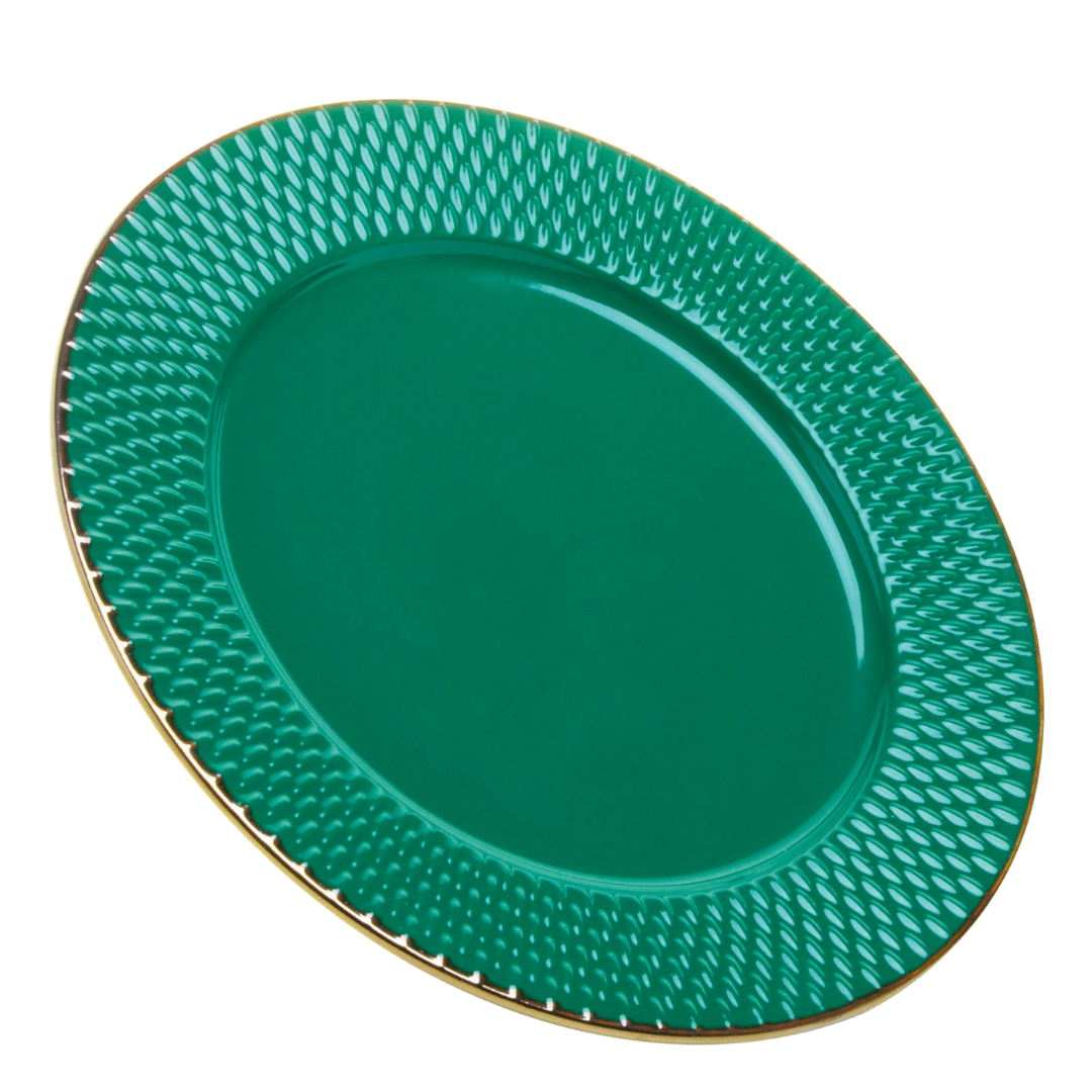 Prato Raso Porcelana Drops Verde com Detalhe Metalizado - 27 cm - Ela Decora