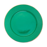 Prato Raso Porcelana Drops Verde com Detalhe Metalizado - 27 cm - Ela Decora
