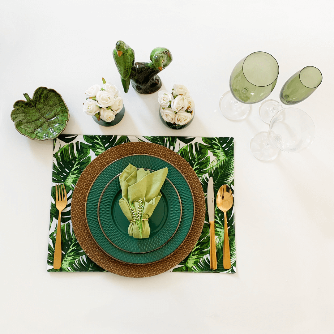 Prato Raso Porcelana Drops Verde com Detalhe Metalizado - 27 cm - Ela Decora
