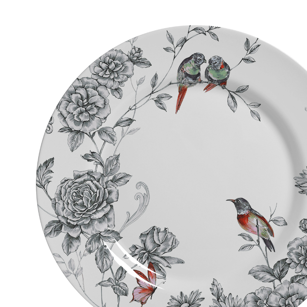 Prato Raso Volare Pássaros Beija - Flor Cerâmica 28,5cm - Ela Decora