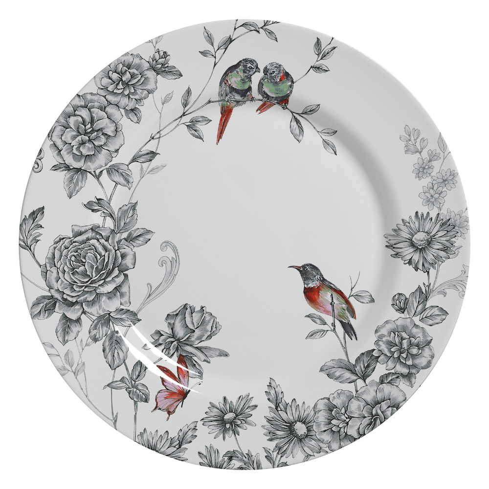 Prato Raso Volare Pássaros Beija - Flor Cerâmica 28,5cm - Ela Decora