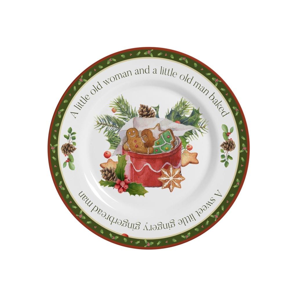 Prato Sobremesa Natal Christmas Biscoito Acetinado 19,5cm - Ela Decora
