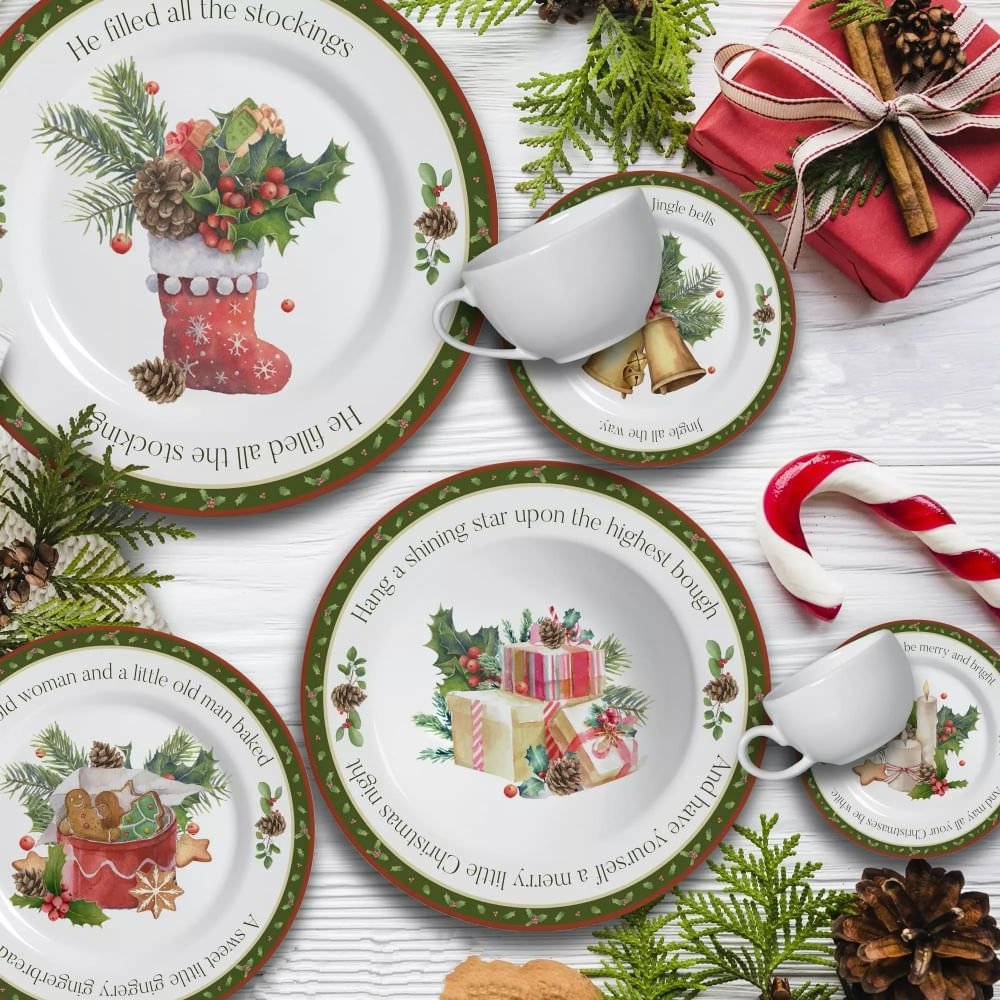 Prato Sobremesa Natal Christmas Biscoito Acetinado 19,5cm - Ela Decora