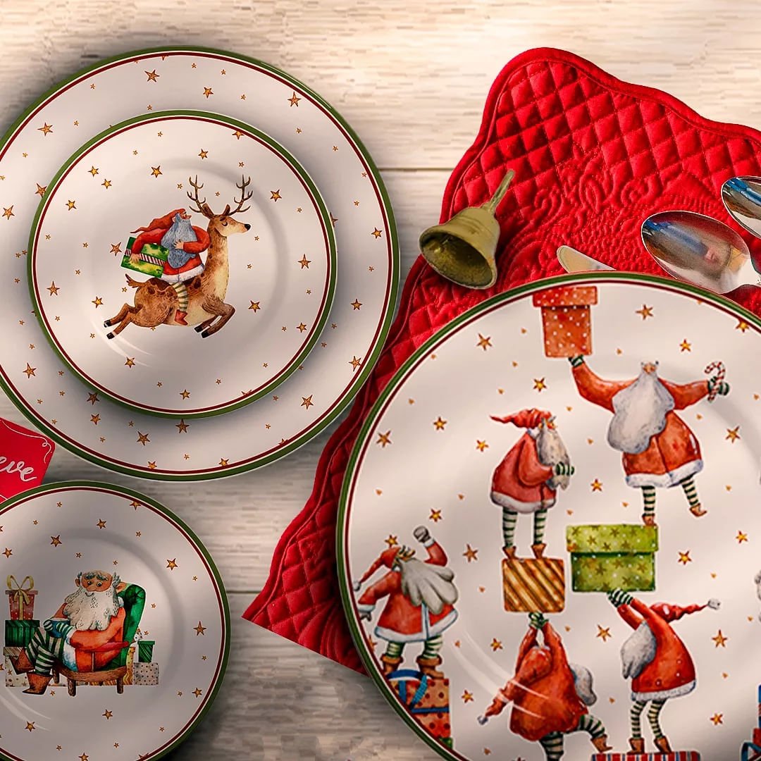 Prato Sobremesa Natal Father Christmas Acetinado 19,5cm - Ela Decora