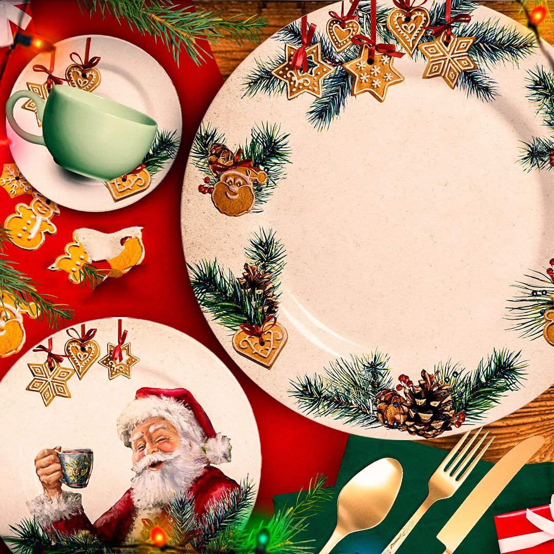 Prato Sobremesa Natal Gingerbread Cerâmica 19,5cm - Ela Decora