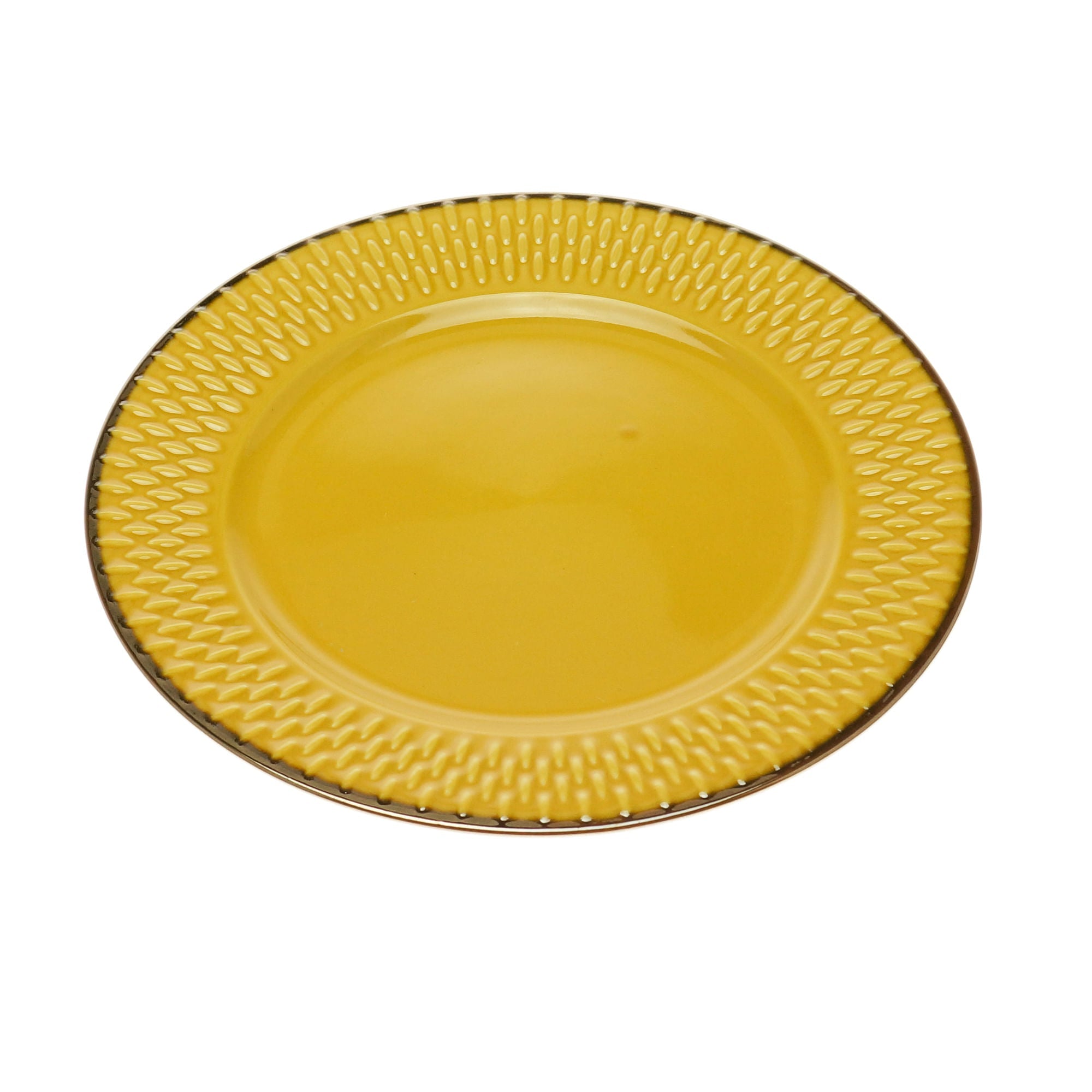 Prato Sobremesa Porcelana Amarelo Drops Detalhe Metalizado 20cm - Ela Decora