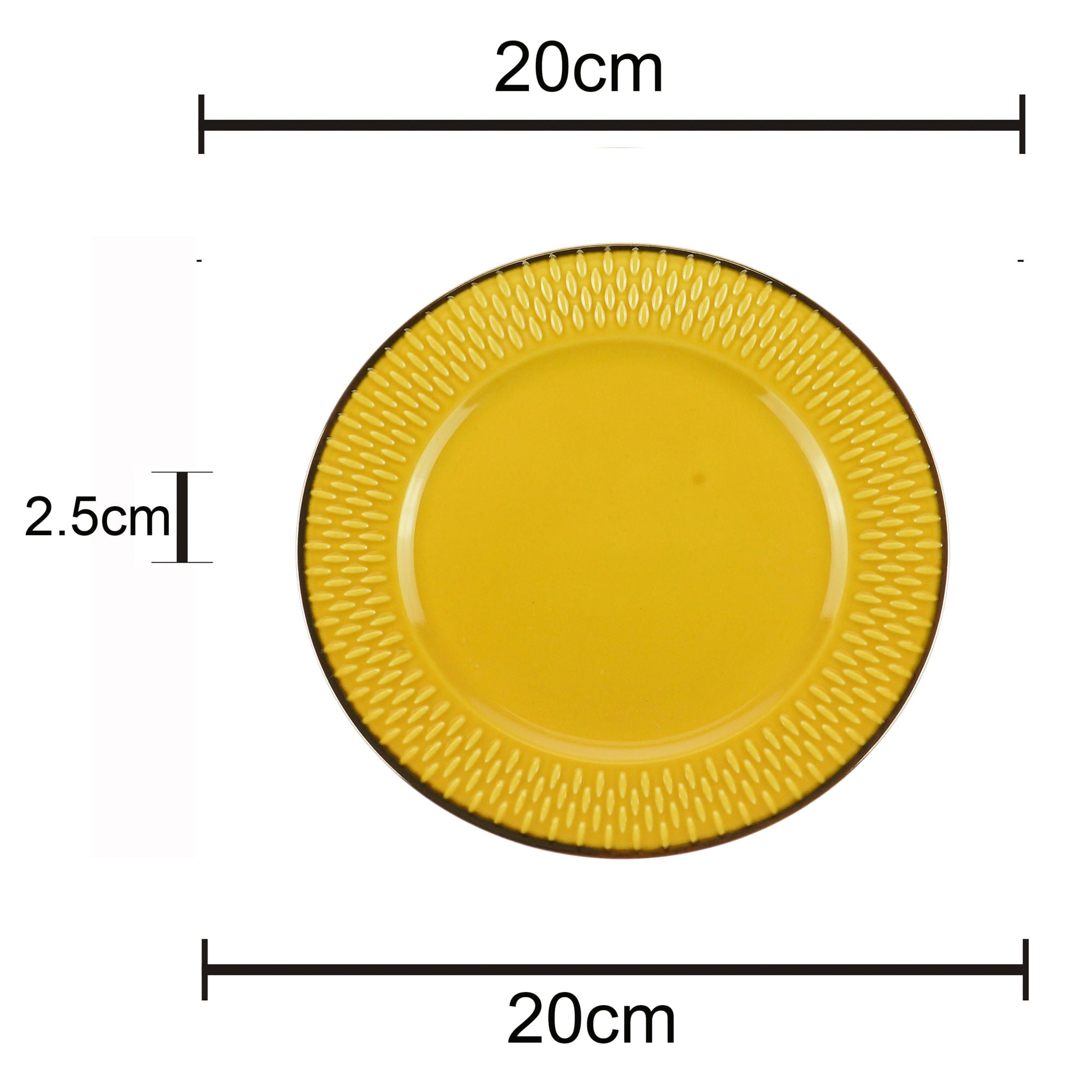 Prato Sobremesa Porcelana Amarelo Drops Detalhe Metalizado 20cm - Ela Decora