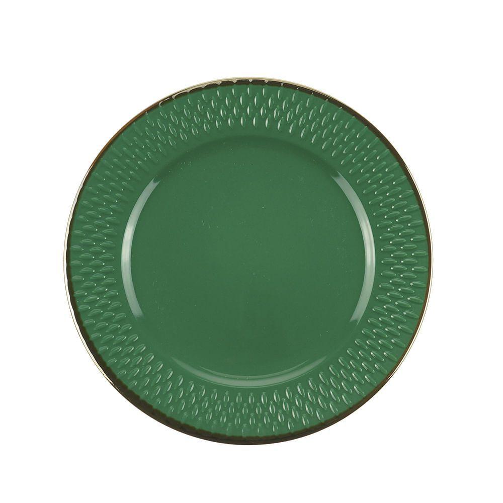 Prato Sobremesa Porcelana Drops Verde 20cm - Ela Decora