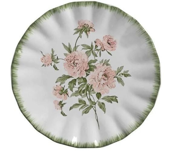 Prato Sobremesa Rosier Branco e Verde 20cm - Ela Decora