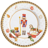 Prato Sobremesa Toys Christmas Natal Branco e Dourado 20cm - Ela Decora