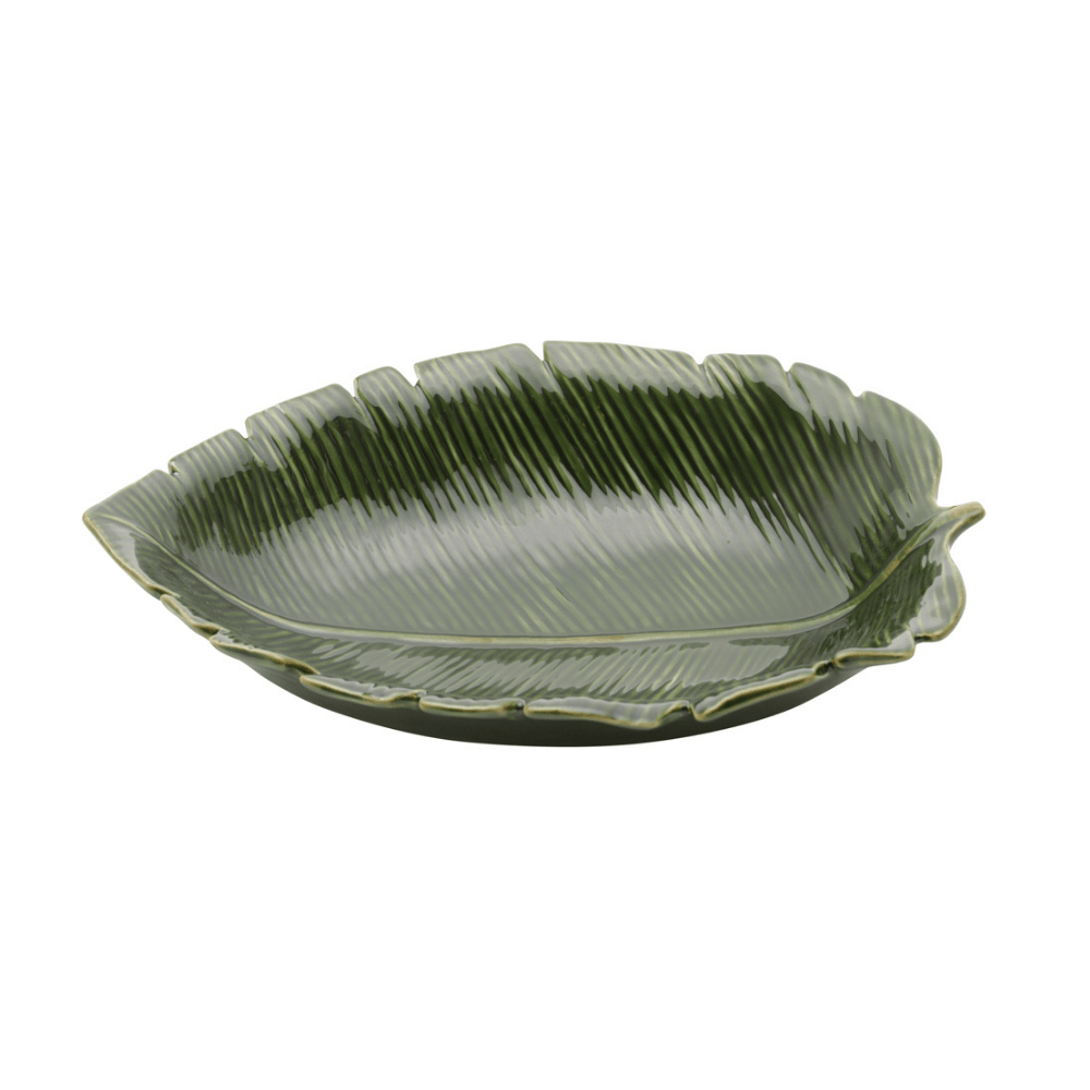 Prato Travessa Funda Cerâmica Folha de Banana Leaf Verde 30 cm - Ela Decora