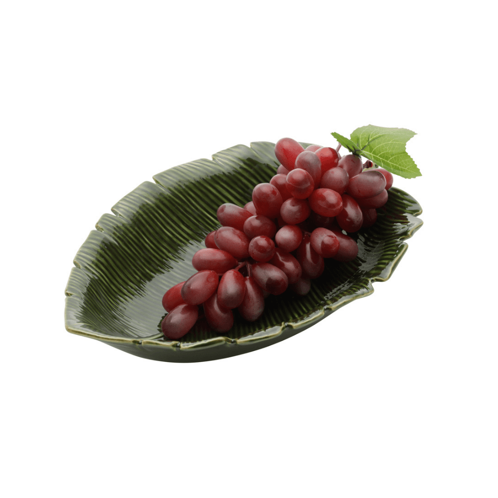 Prato Travessa Funda Cerâmica Folha de Banana Leaf Verde 30 cm - Ela Decora