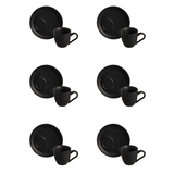 Jogo 6 Xícaras de Café com Pires Bio Preto Matte Descentralizado 70ml