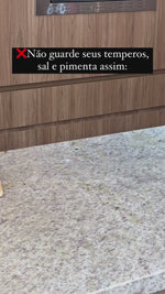 Stories de Saleiro de Mesa em Cerâmica com Tampa de Madeira e Colher Branco 9cm