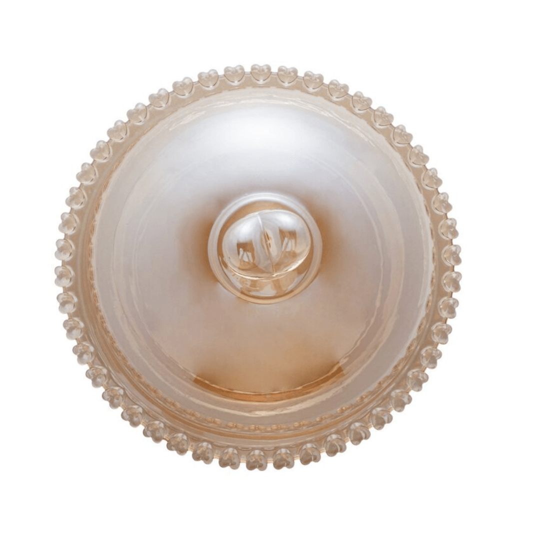 Queijeira com Tampa de Cristal Coração Âmbar Metalizado 19,5cm - Ela Decora