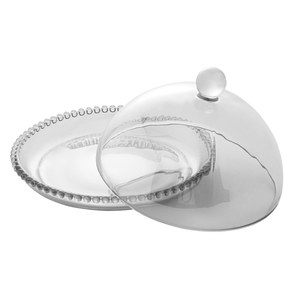 Queijeira Cristal Pearl Bolinha - 20 cm - Ela Decora
