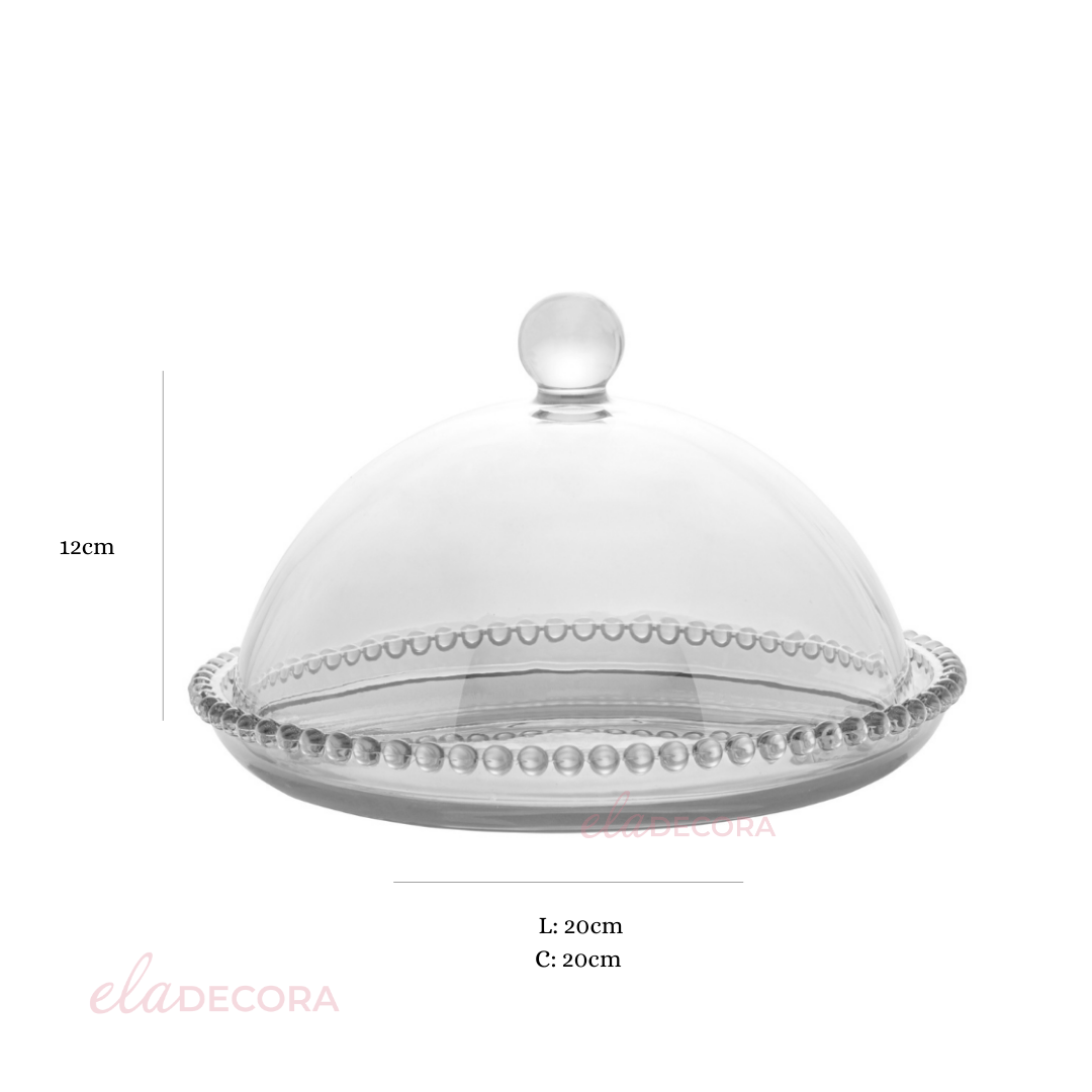 Queijeira Cristal Pearl Bolinha - 20 cm - Ela Decora