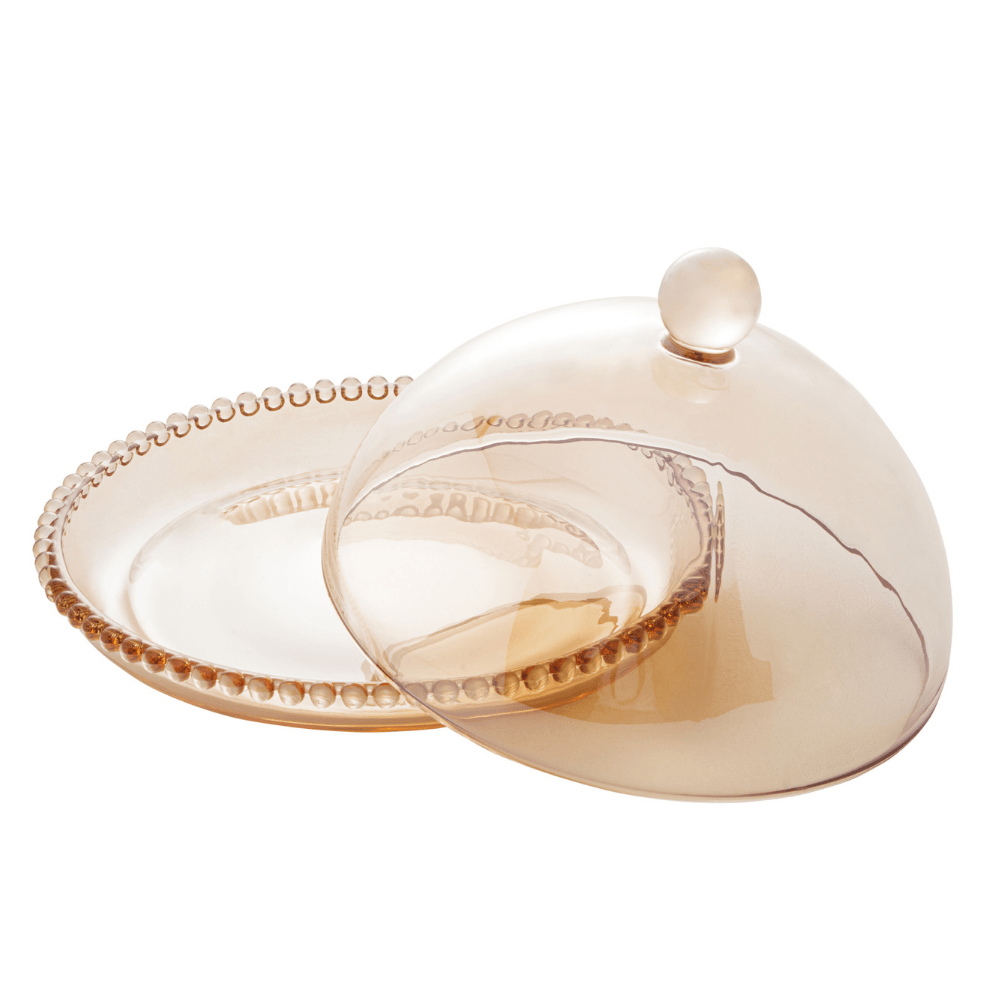 Queijeira Cristal Pearl Bolinha Âmbar - 20 cm - Ela Decora
