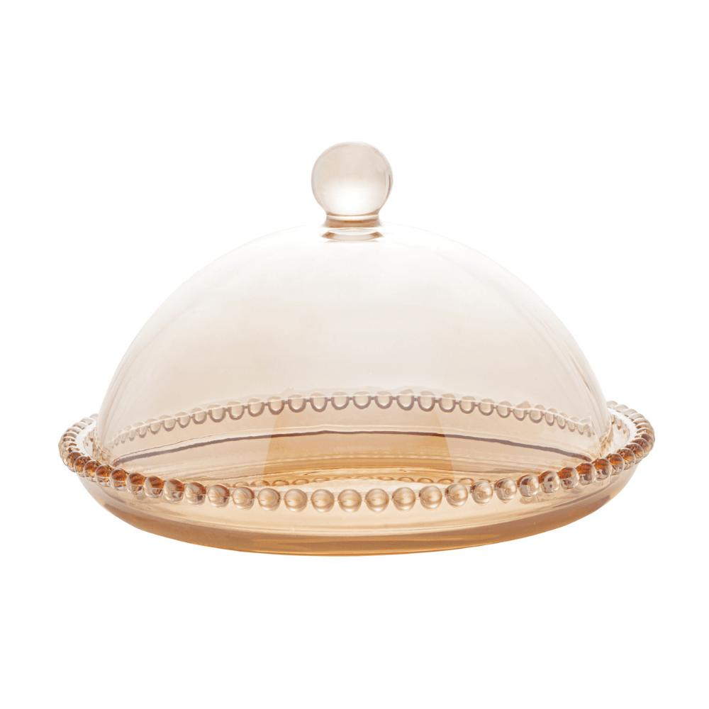Queijeira Cristal Pearl Bolinha Âmbar - 20 cm - Ela Decora