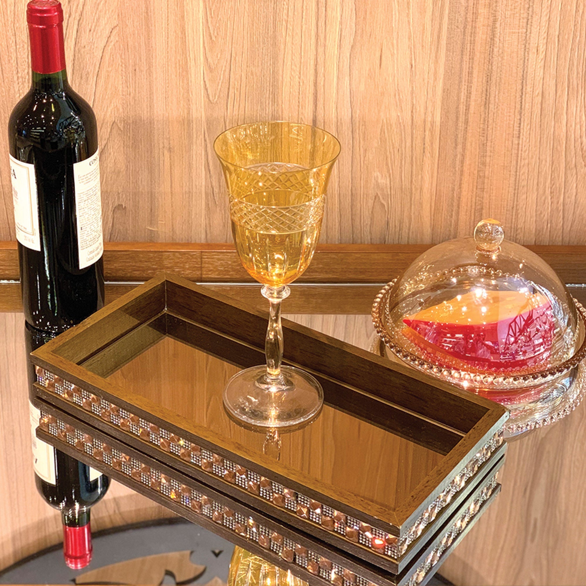 Queijeira Cristal Pearl Bolinha Âmbar - 20 cm - Ela Decora