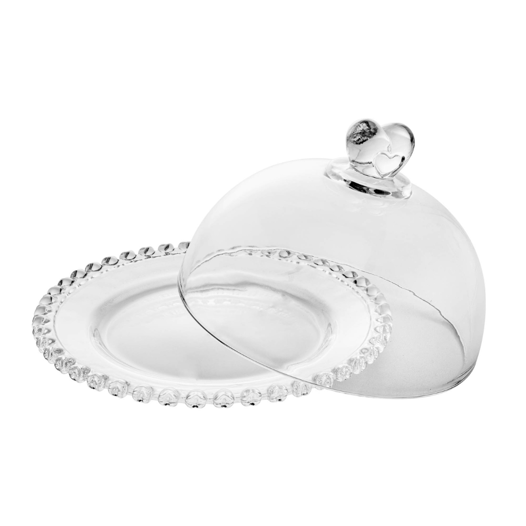 Queijeira de Cristal de Chumbo Tampa Coração 19,5 cm - Ela Decora