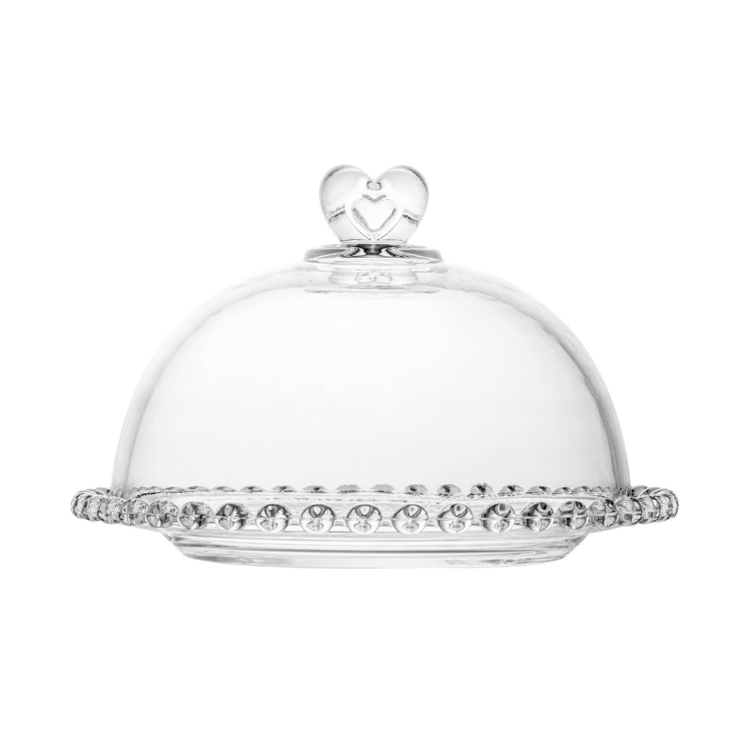 Queijeira de Cristal de Chumbo Tampa Coração 19,5 cm - Ela Decora