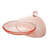 Queijeira de Cristal Pearl Bolinha Rosa - 20 cm - Ela Decora