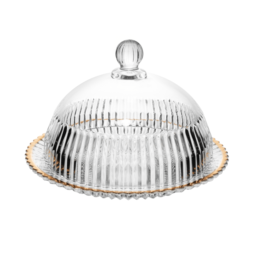 Queijeira Imperatriz em Cristal Fio de Ouro 20cm - Ela Decora