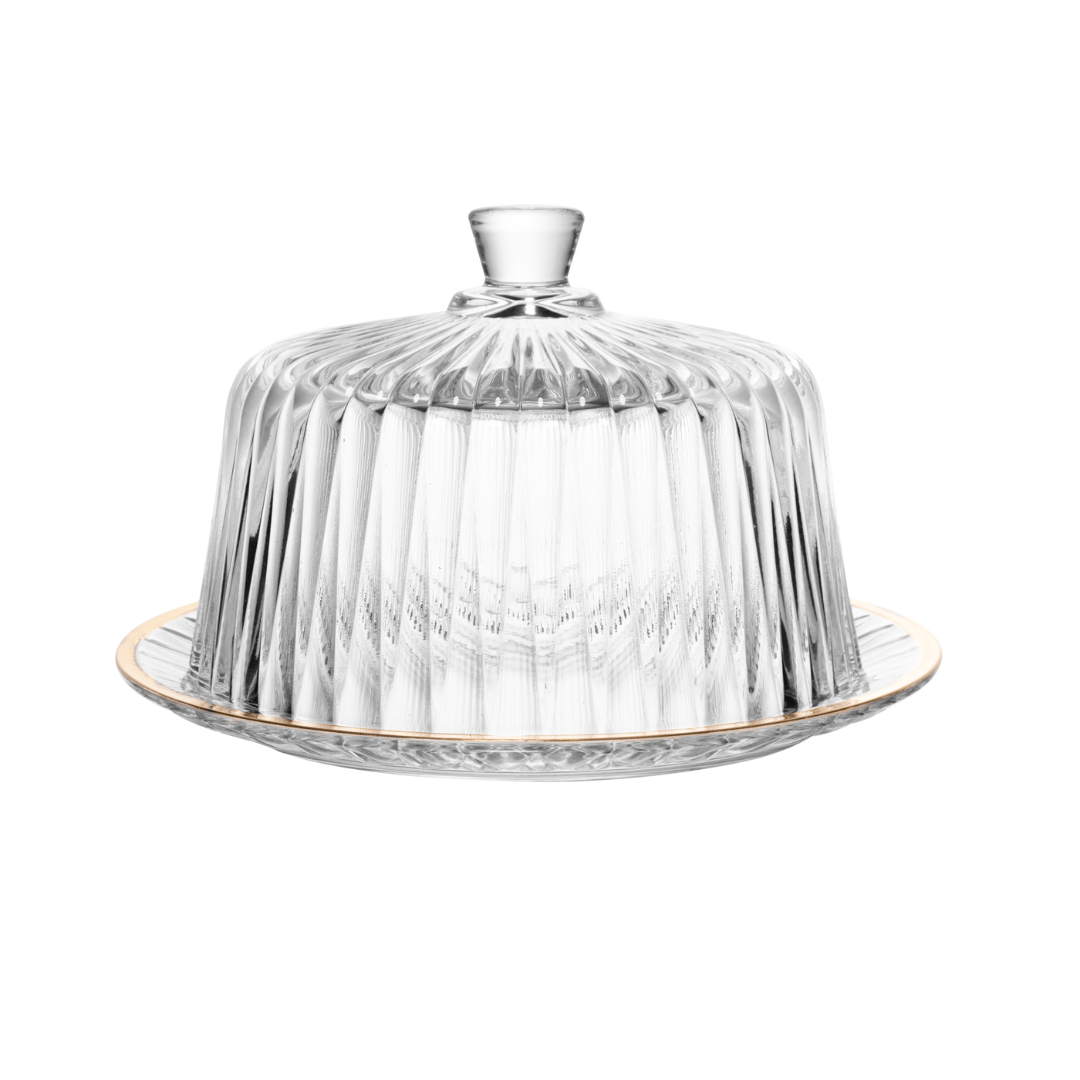 Queijeira Radial em Cristal com Tampa Fio de Ouro 20cm - Ela Decora