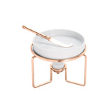 Rechaud De Porcelana Para Queijo Com Faca e Suporte Aço Rose Gold - Ela Decora