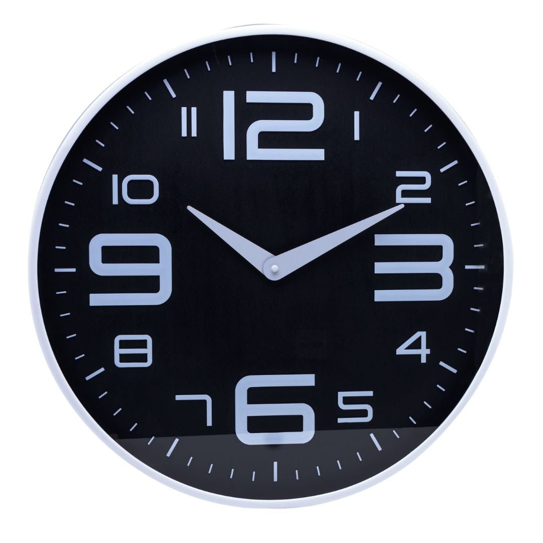 Relógio de Parede Moderno em Plástico Preto e Branco 25cm - Ela Decora