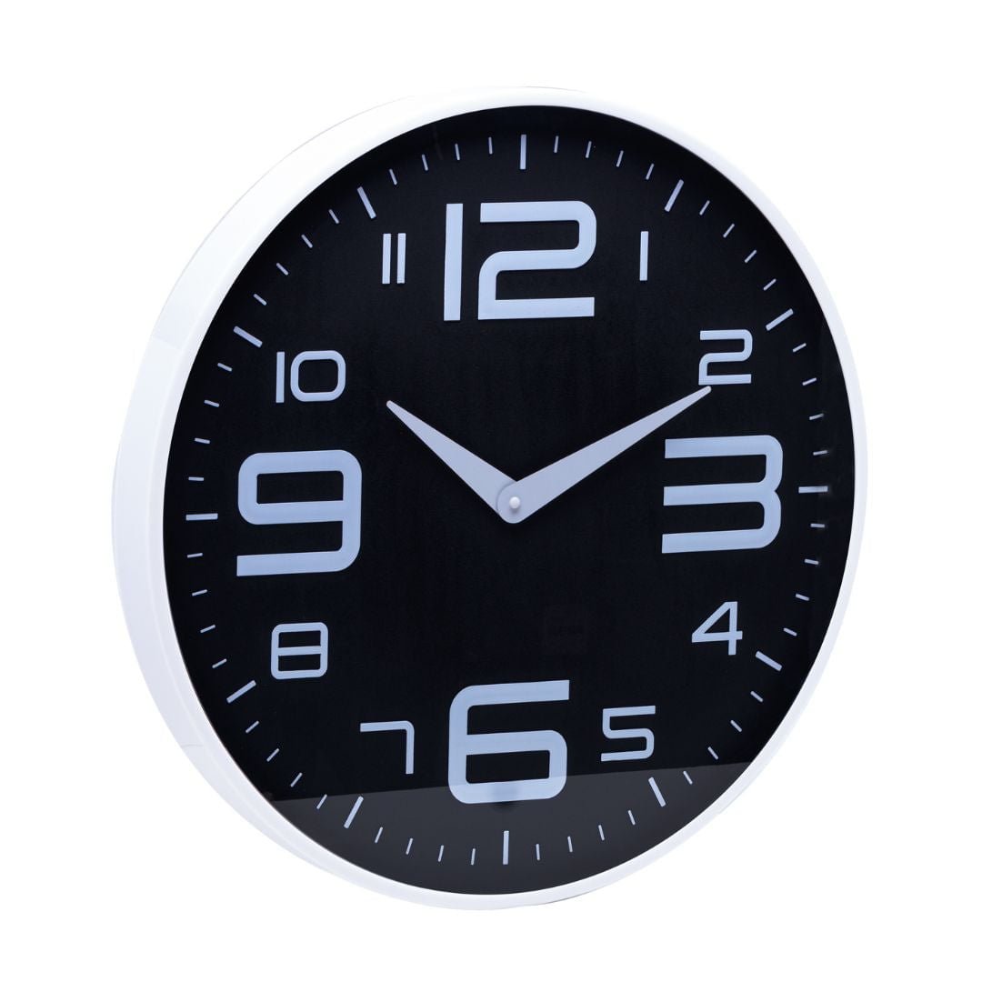 Relógio de Parede Moderno em Plástico Preto e Branco 25cm - Ela Decora