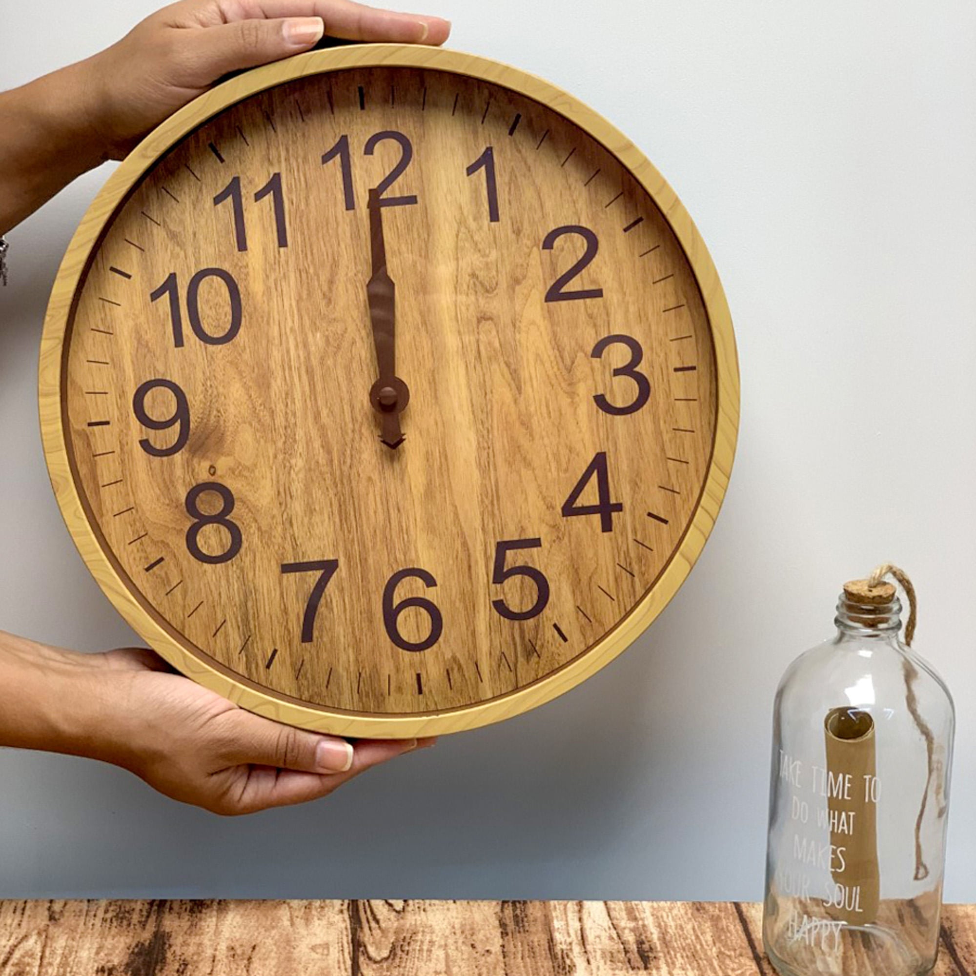 Relógio de Parede Wood Estilo Madeira Bambu 30cm - Ela Decora