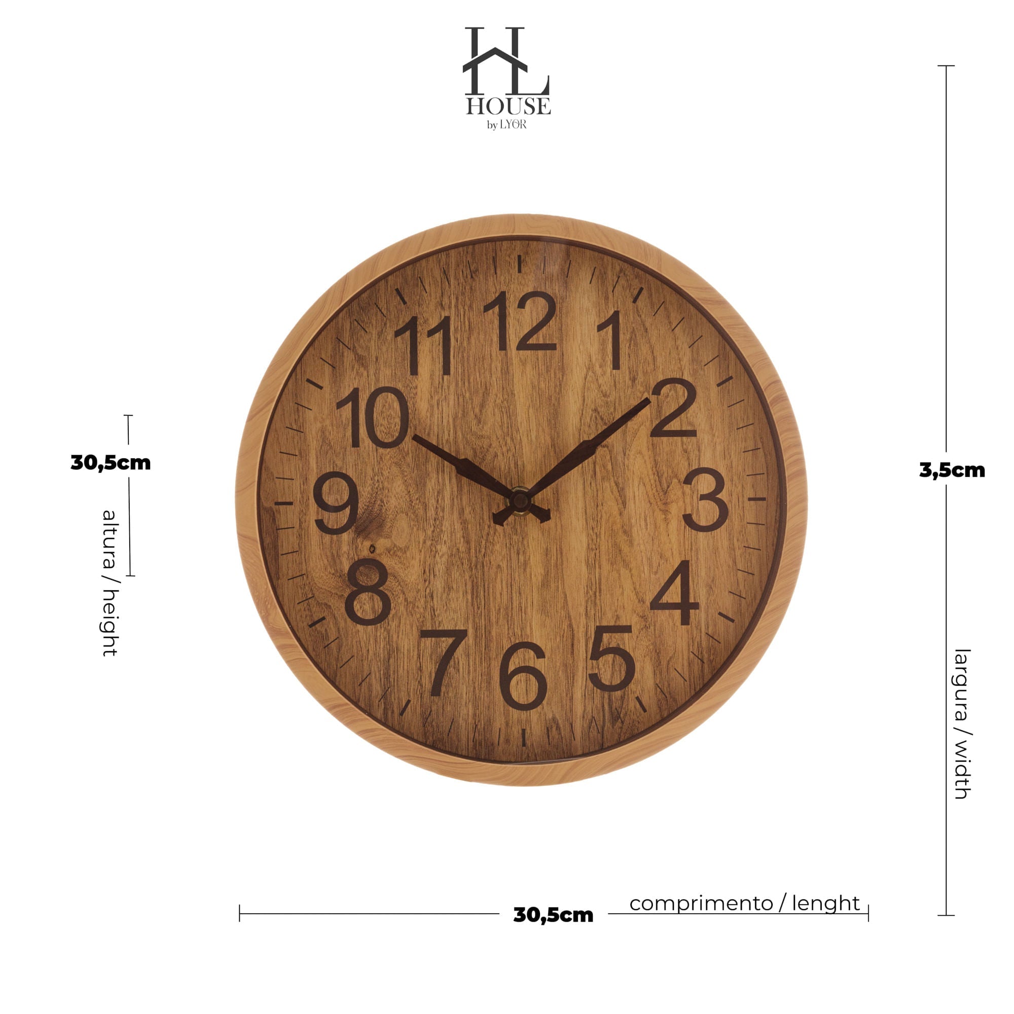 Relógio de Parede Wood Estilo Madeira Bambu 30cm - Ela Decora