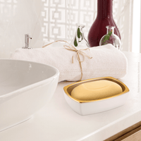 Saboneteira Branco Com Dourado Fosco - Ela Decora