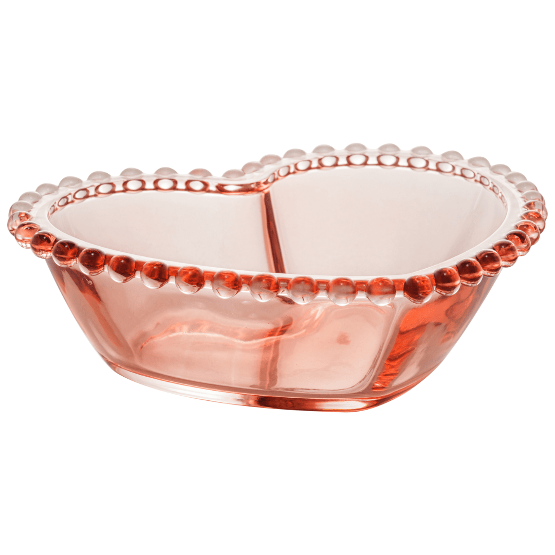 Saladeira de Cristal Coração Pearl Bolinha Rosa - 21 cm - Ela Decora