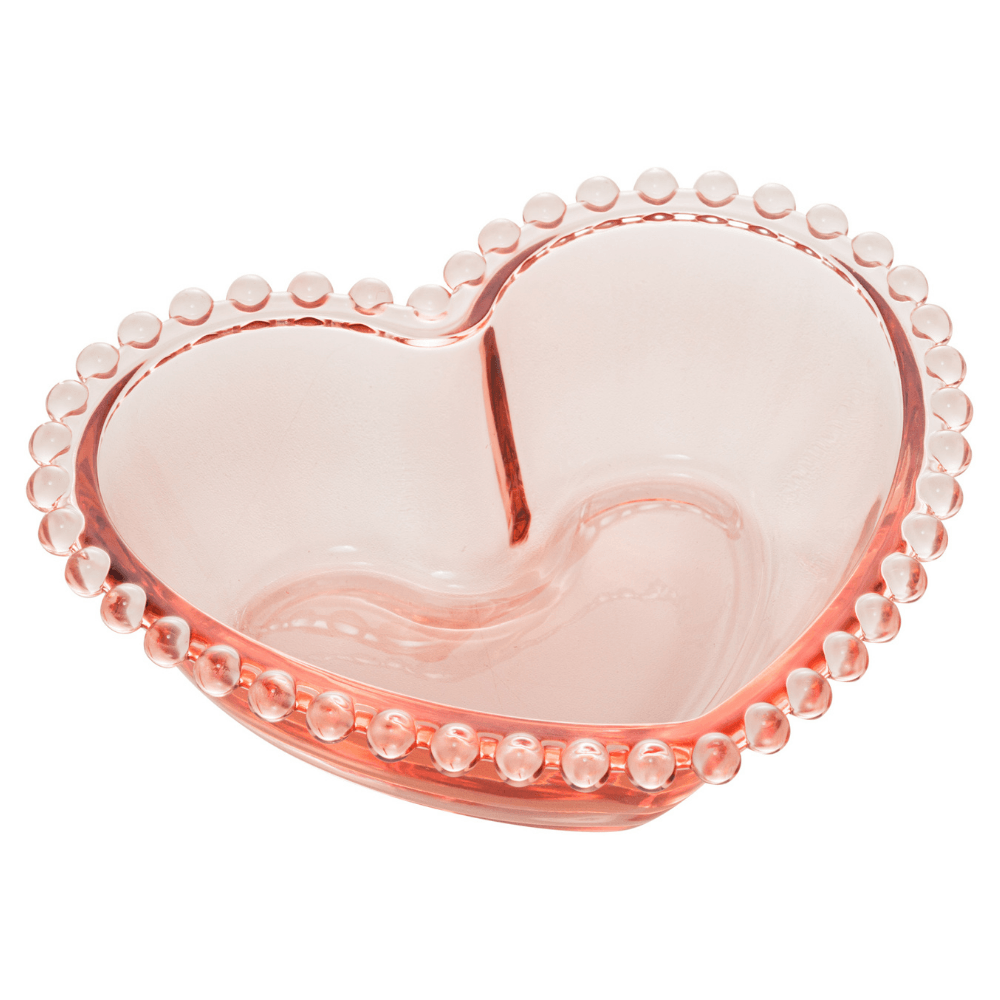 Saladeira de Cristal Coração Pearl Bolinha Rosa - 21 cm - Ela Decora