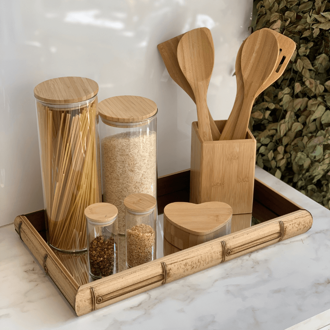 Saleiro Coração com Tampa em Bambu 12cm - Ela Decora