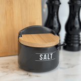 Saleiro de Porcelana com Colher Manhattan Preto 290ml - Ela Decora