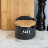 Saleiro de Porcelana com Colher Manhattan Preto 290ml - Ela Decora