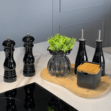 Saleiro de Porcelana Manhattan Preto com Tampa de Bambu 270ml - Ela Decora